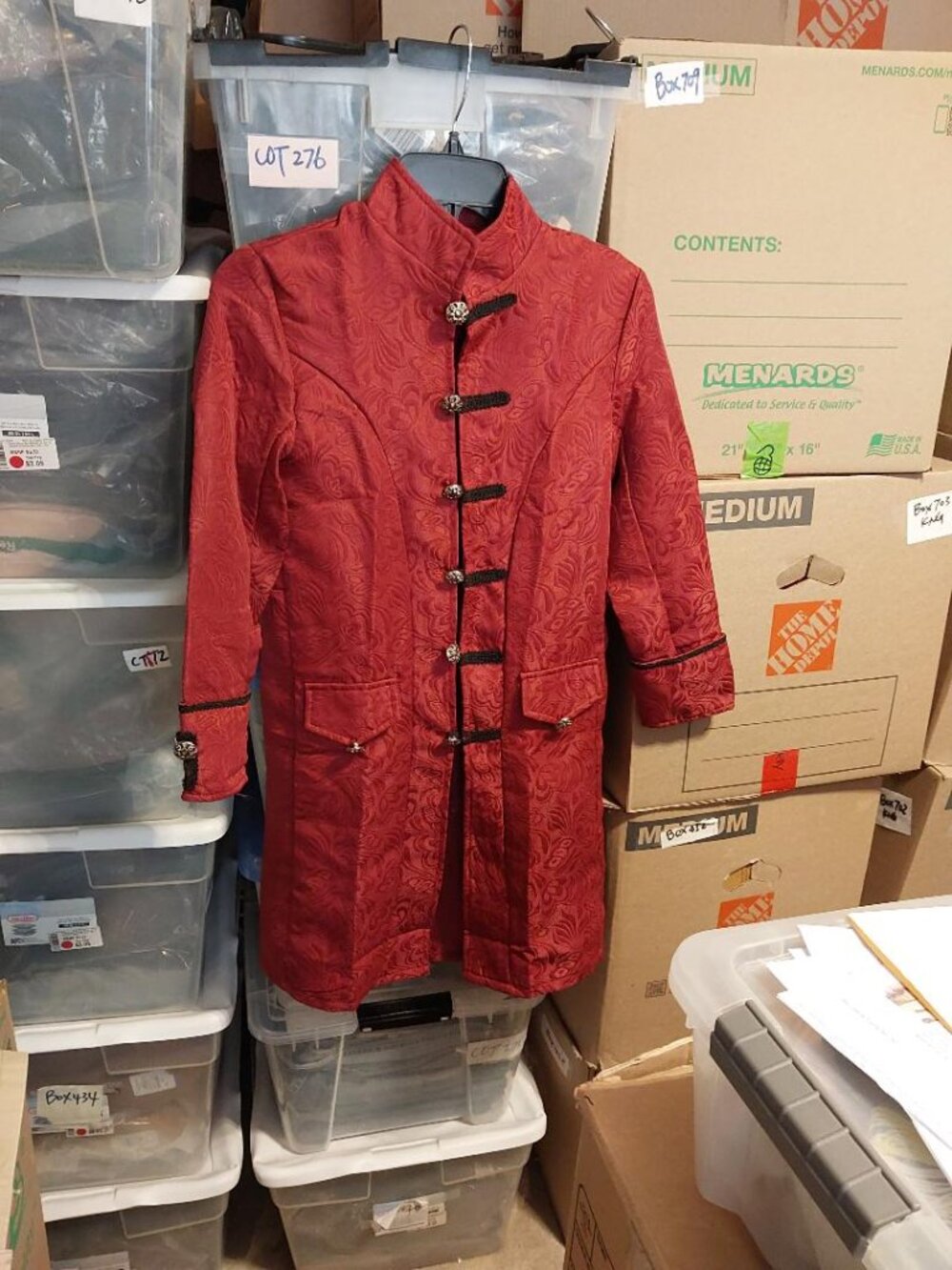 NEW ! Men Midieval Steampunk Trench OverCoat Gothic Cosplay Jacket Red Wine Sz S
